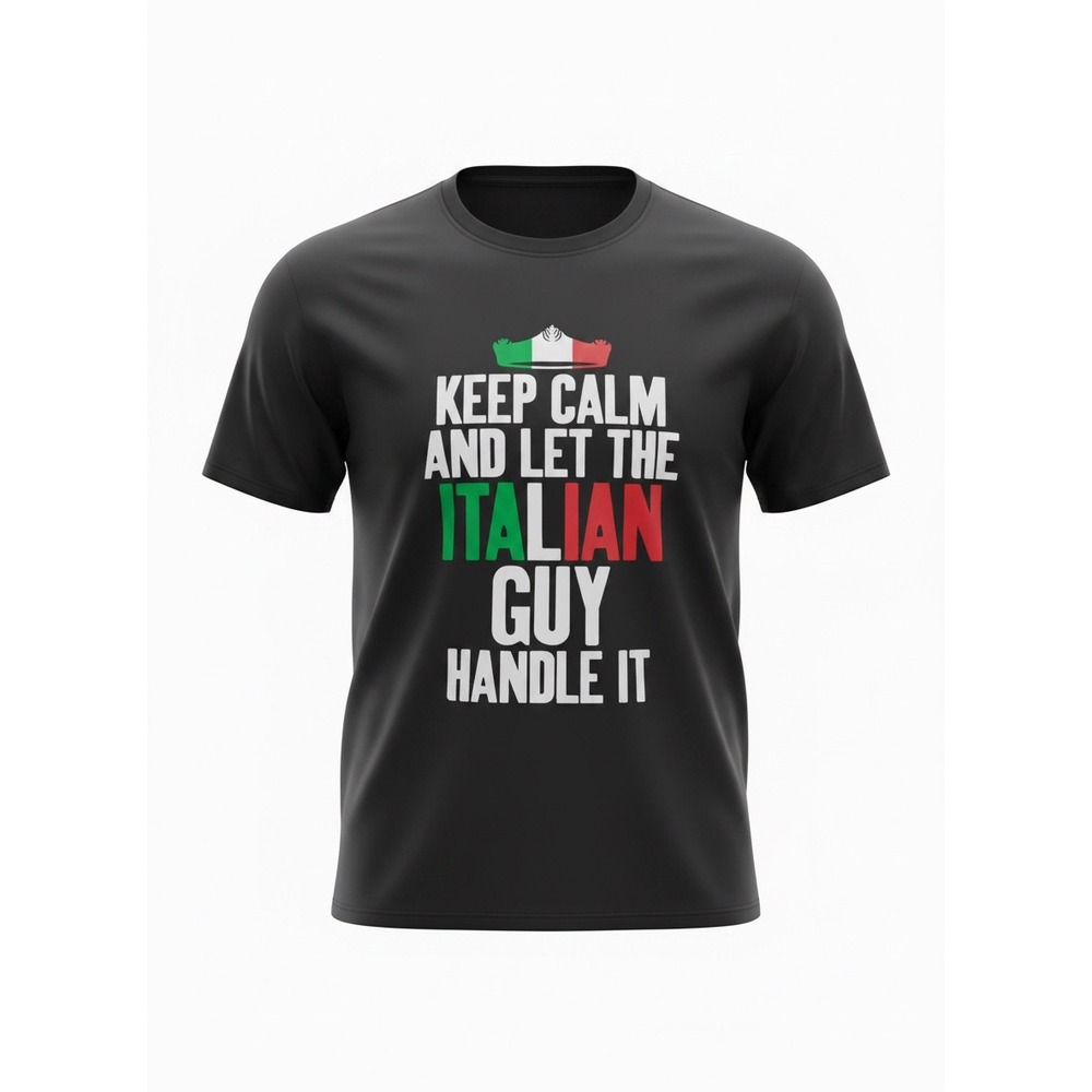 Port & Company Mens 3XL Black Italian Guy Graphic T-Shirt Keep Calm Novelty Tee